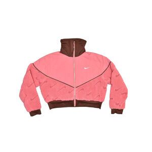 Nike Women's Pink Brown Fleece Full Zip Track Jacket Size M Full Zip Lined